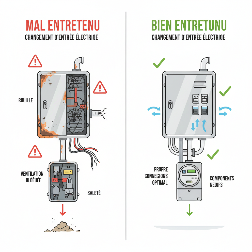 Changement d'entrée électrique maintenance comparison infographic